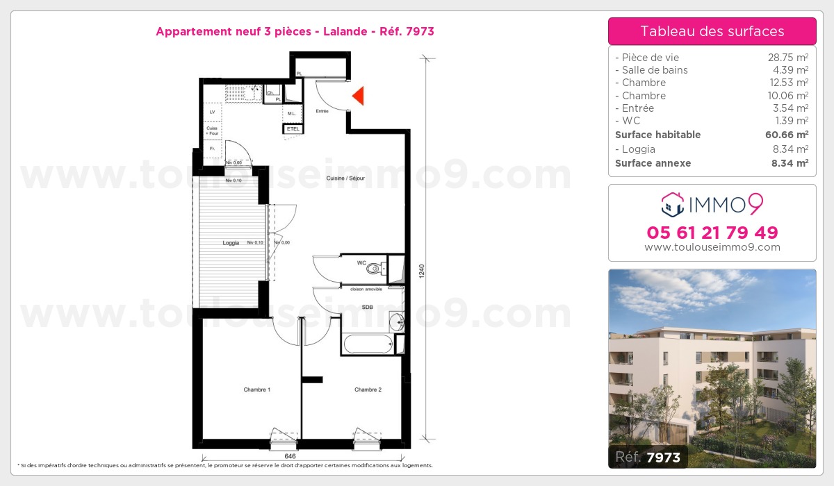 Plan et surfaces, Programme neuf Toulouse : Lalande Référence n° 7973