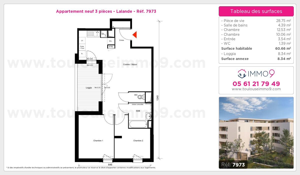 Plan et surfaces, Programme neuf Toulouse : Lalande Référence n° 7973