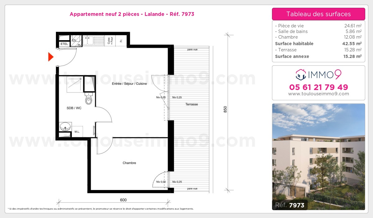Plan et surfaces, Programme neuf Toulouse : Lalande Référence n° 7973
