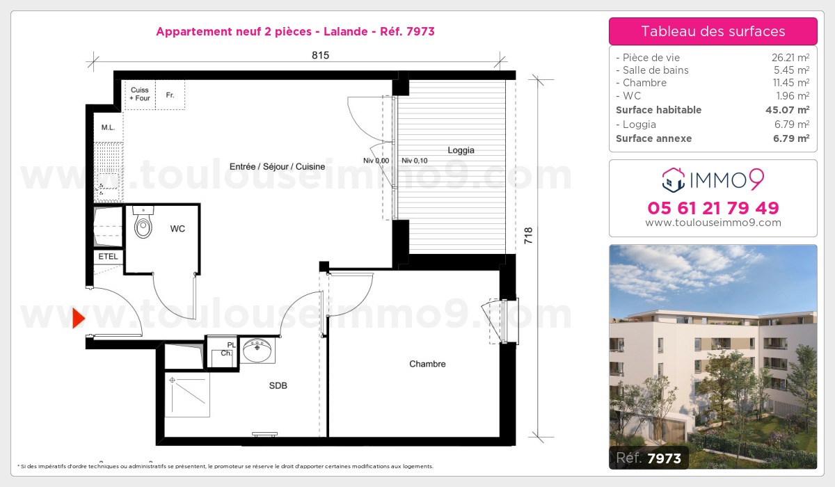 Plan et surfaces, Programme neuf Toulouse : Lalande Référence n° 7973