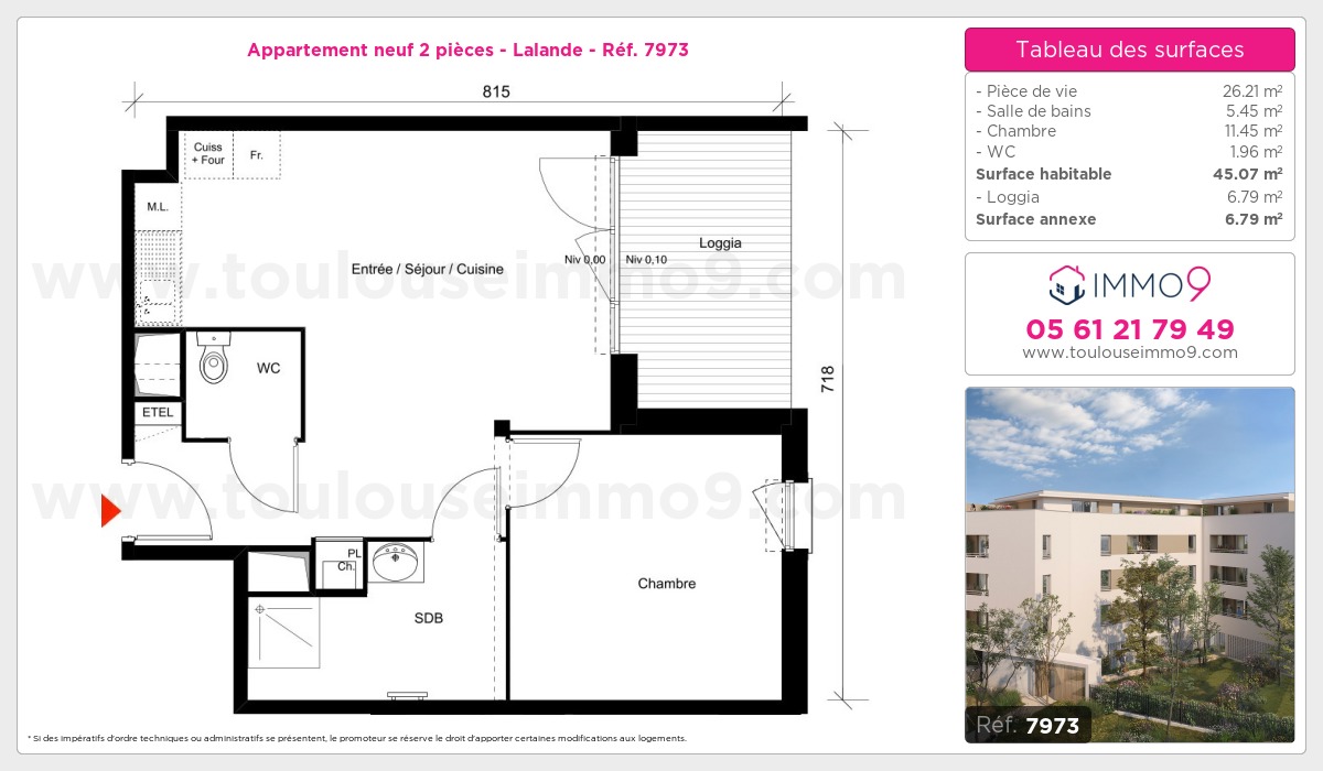 Plan et surfaces, Programme neuf Toulouse : Lalande Référence n° 7973