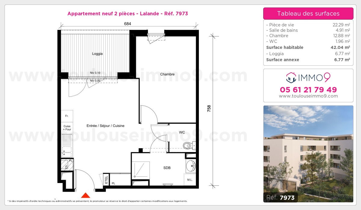 Plan et surfaces, Programme neuf Toulouse : Lalande Référence n° 7973