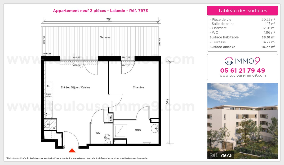 Plan et surfaces, Programme neuf Toulouse : Lalande Référence n° 7973