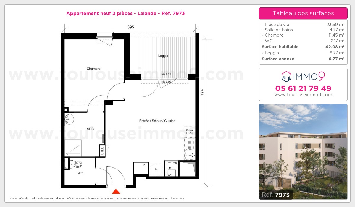 Plan et surfaces, Programme neuf Toulouse : Lalande Référence n° 7973