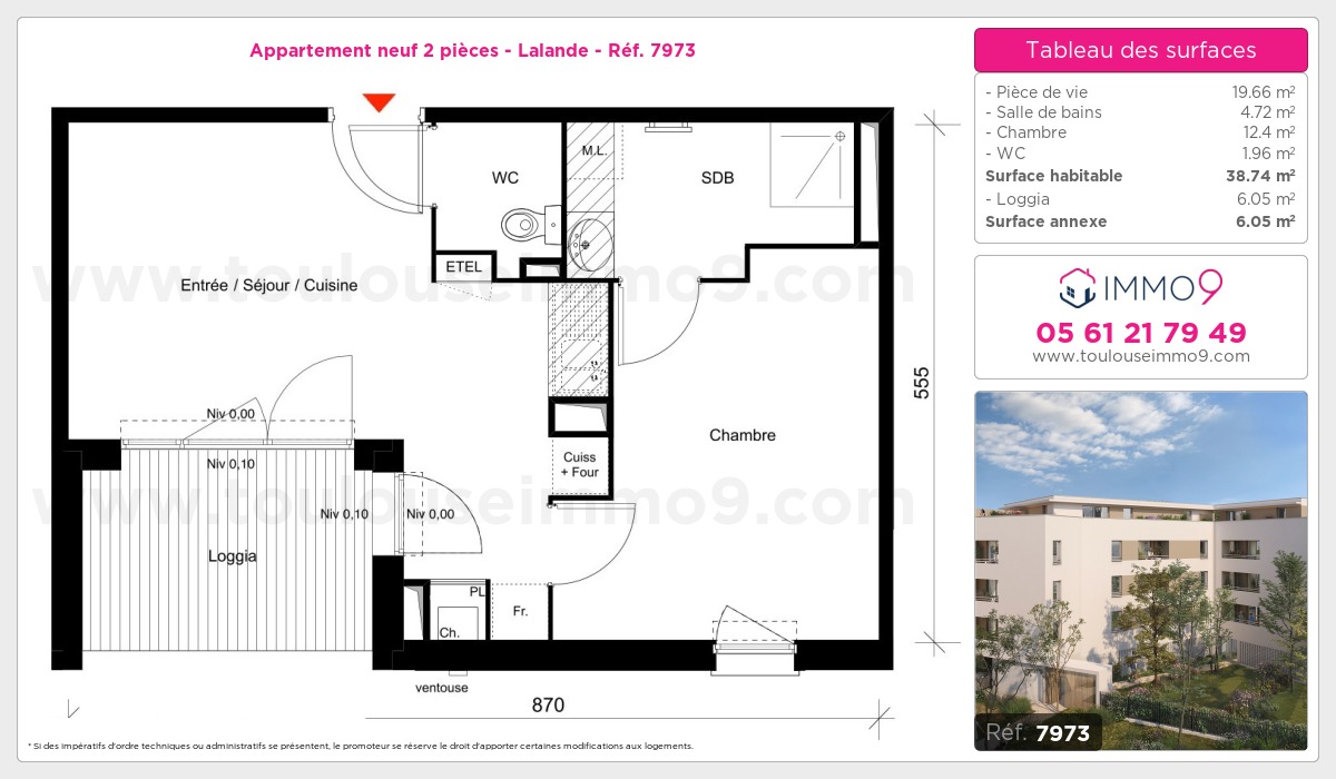 Plan et surfaces, Programme neuf Toulouse : Lalande Référence n° 7973