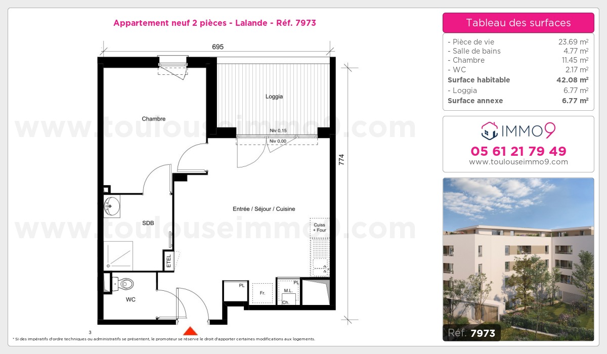 Plan et surfaces, Programme neuf Toulouse : Lalande Référence n° 7973