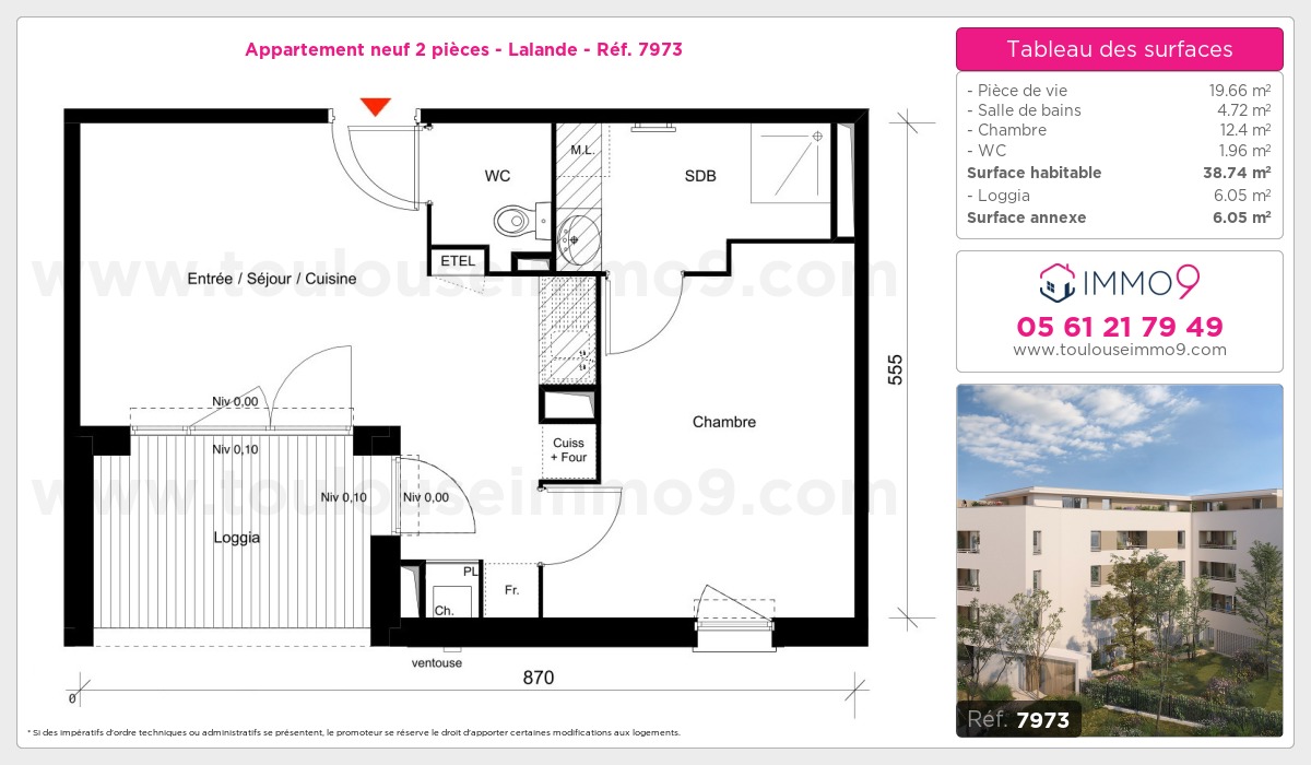 Plan et surfaces, Programme neuf Toulouse : Lalande Référence n° 7973