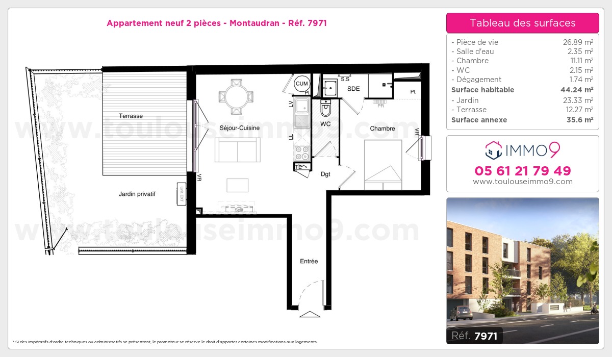 Plan et surfaces, Programme neuf Toulouse : Montaudran Référence n° 7971