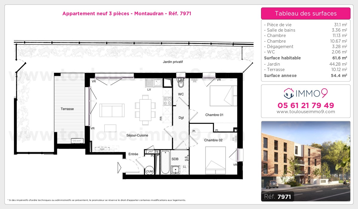 Plan et surfaces, Programme neuf Toulouse : Montaudran Référence n° 7971