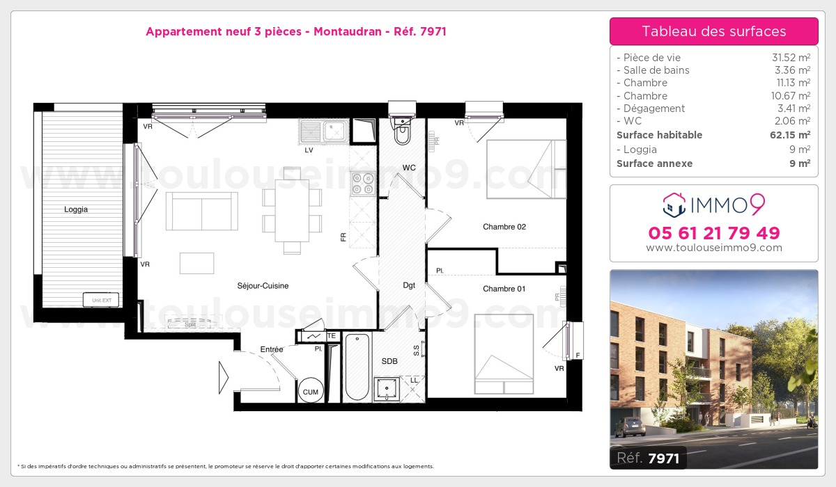 Plan et surfaces, Programme neuf Toulouse : Montaudran Référence n° 7971