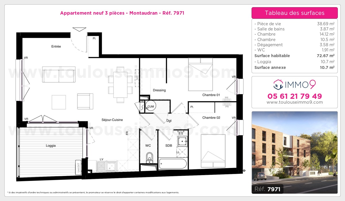 Plan et surfaces, Programme neuf Toulouse : Montaudran Référence n° 7971