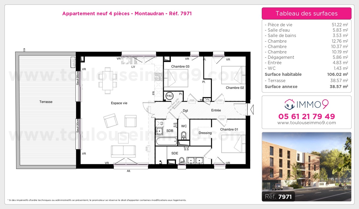 Plan et surfaces, Programme neuf Toulouse : Montaudran Référence n° 7971