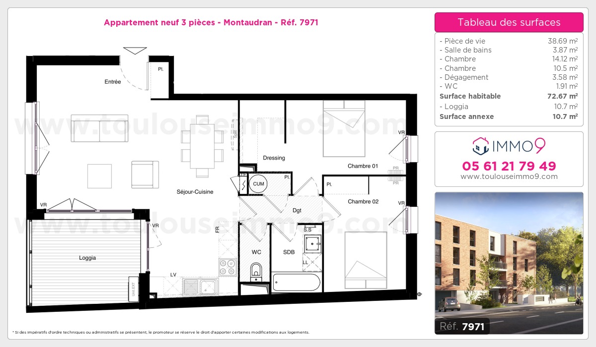 Plan et surfaces, Programme neuf Toulouse : Montaudran Référence n° 7971