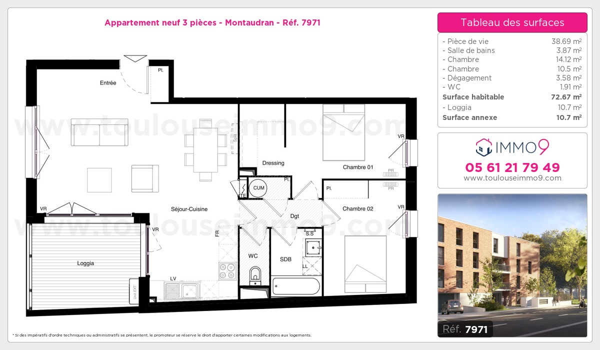 Plan et surfaces, Programme neuf Toulouse : Montaudran Référence n° 7971