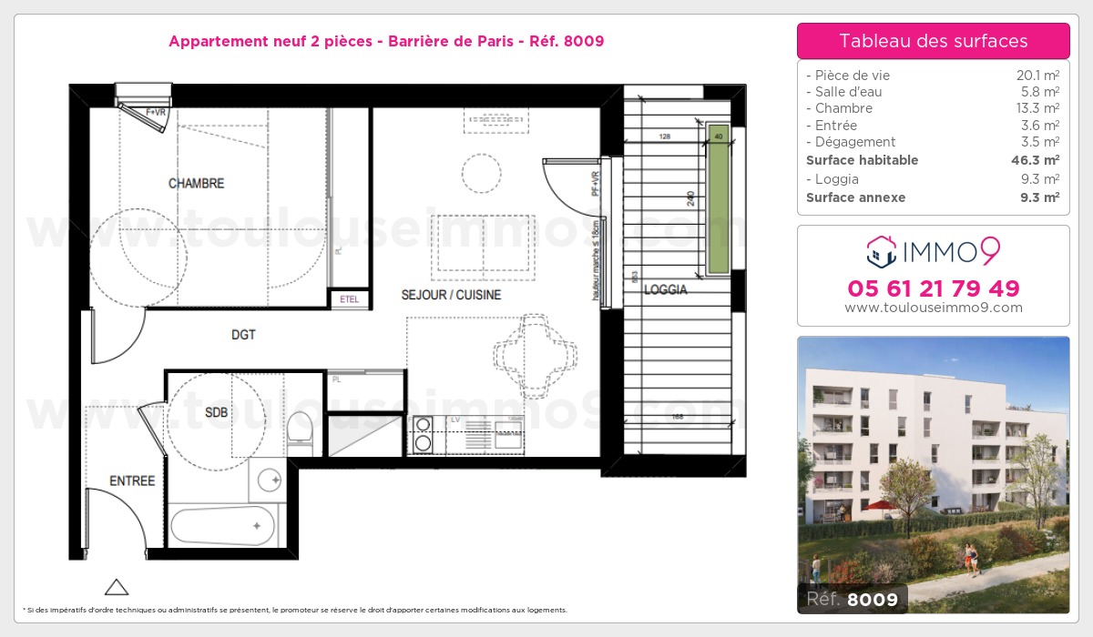 Plan et surfaces, Programme neuf Toulouse : Barrière de Paris Référence n° 8009