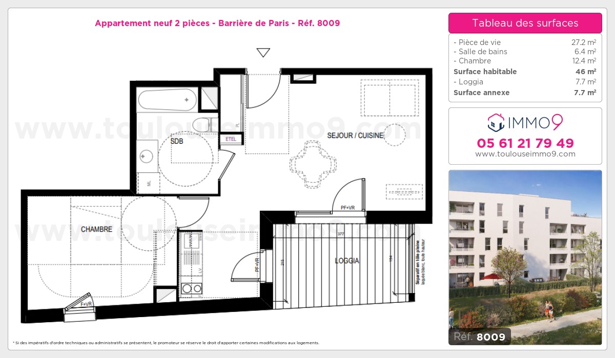 Plan et surfaces, Programme neuf Toulouse : Barrière de Paris Référence n° 8009