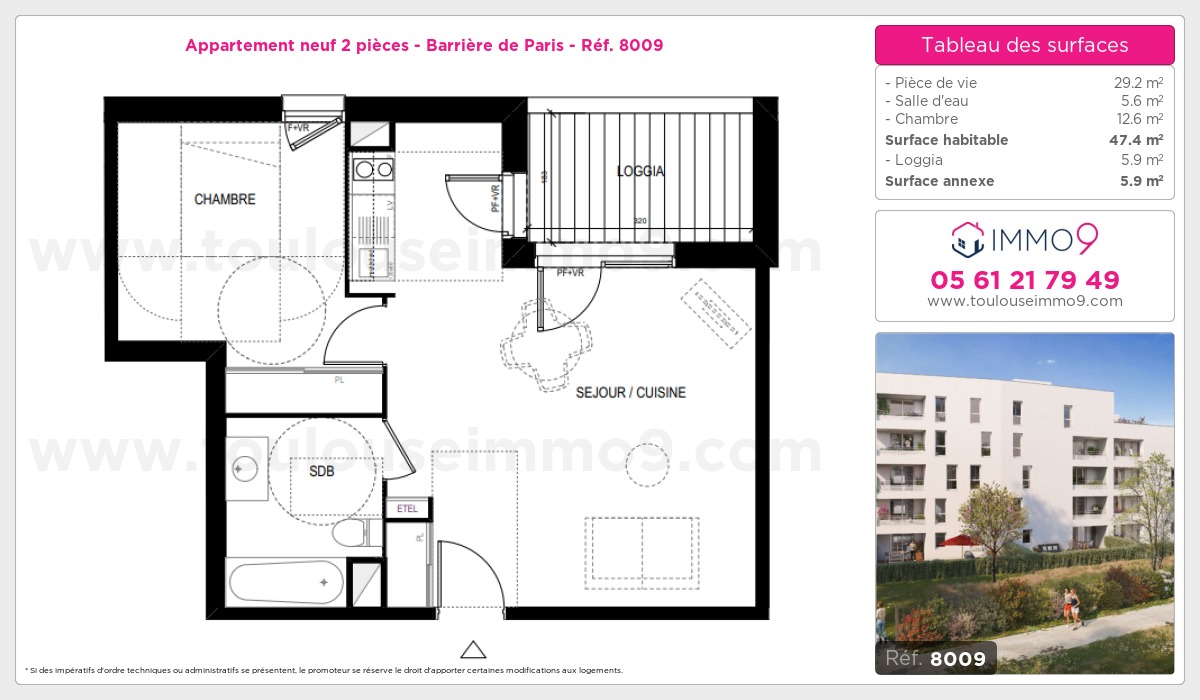 Plan et surfaces, Programme neuf Toulouse : Barrière de Paris Référence n° 8009