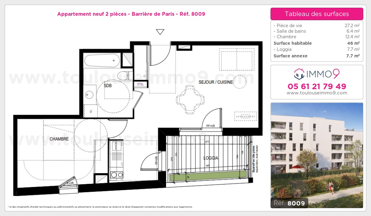 Plan et surfaces, Programme neuf Toulouse : Barrière de Paris Référence n° 8009