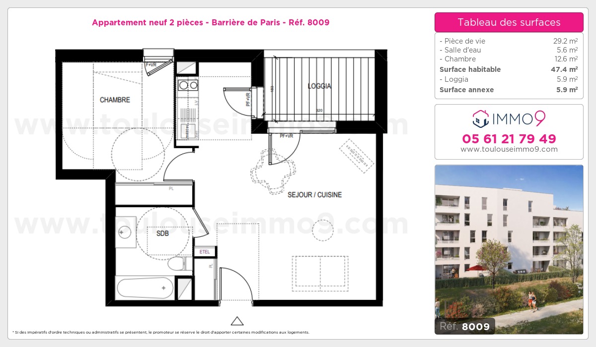 Plan et surfaces, Programme neuf Toulouse : Barrière de Paris Référence n° 8009