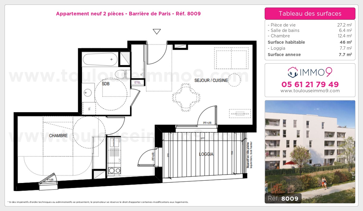 Plan et surfaces, Programme neuf Toulouse : Barrière de Paris Référence n° 8009
