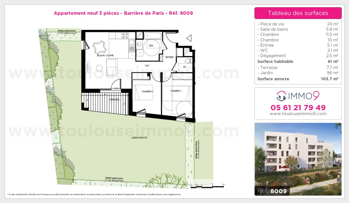 Plan et surfaces, Programme neuf Toulouse : Barrière de Paris Référence n° 8009