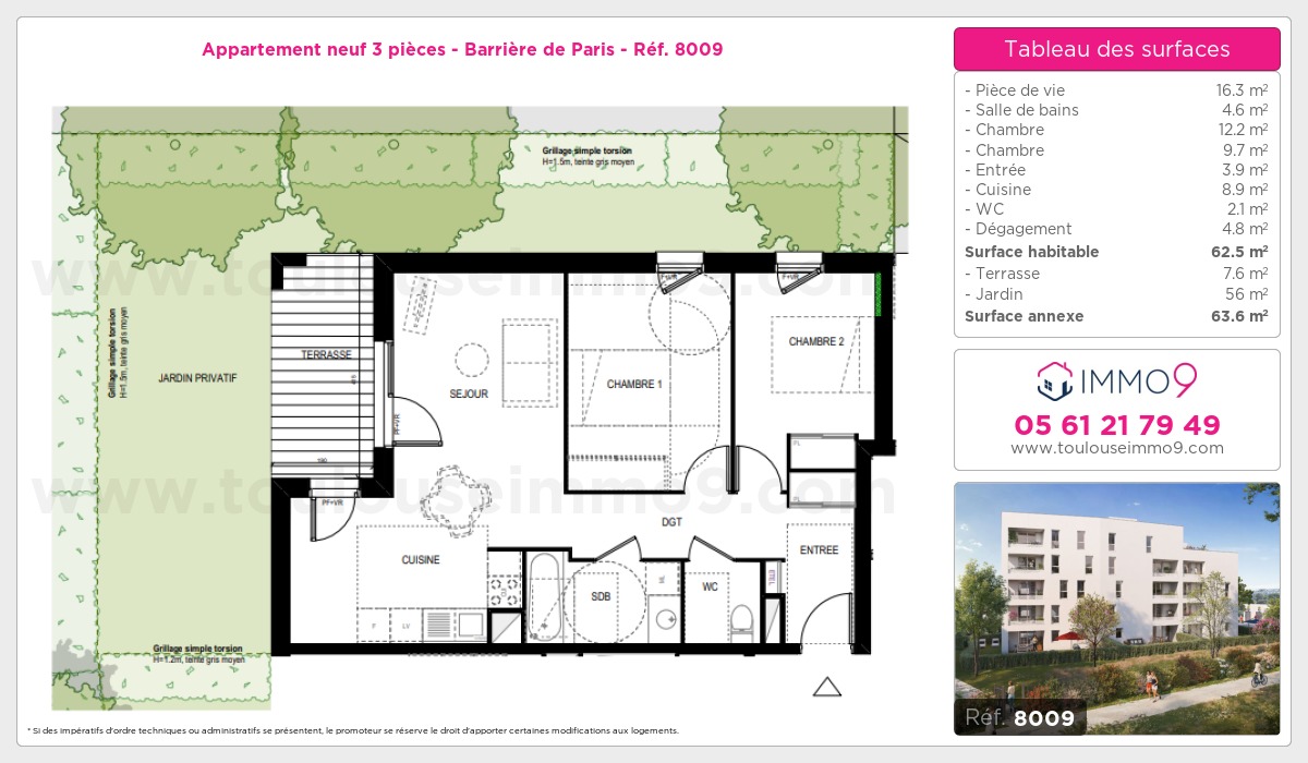 Plan et surfaces, Programme neuf Toulouse : Barrière de Paris Référence n° 8009