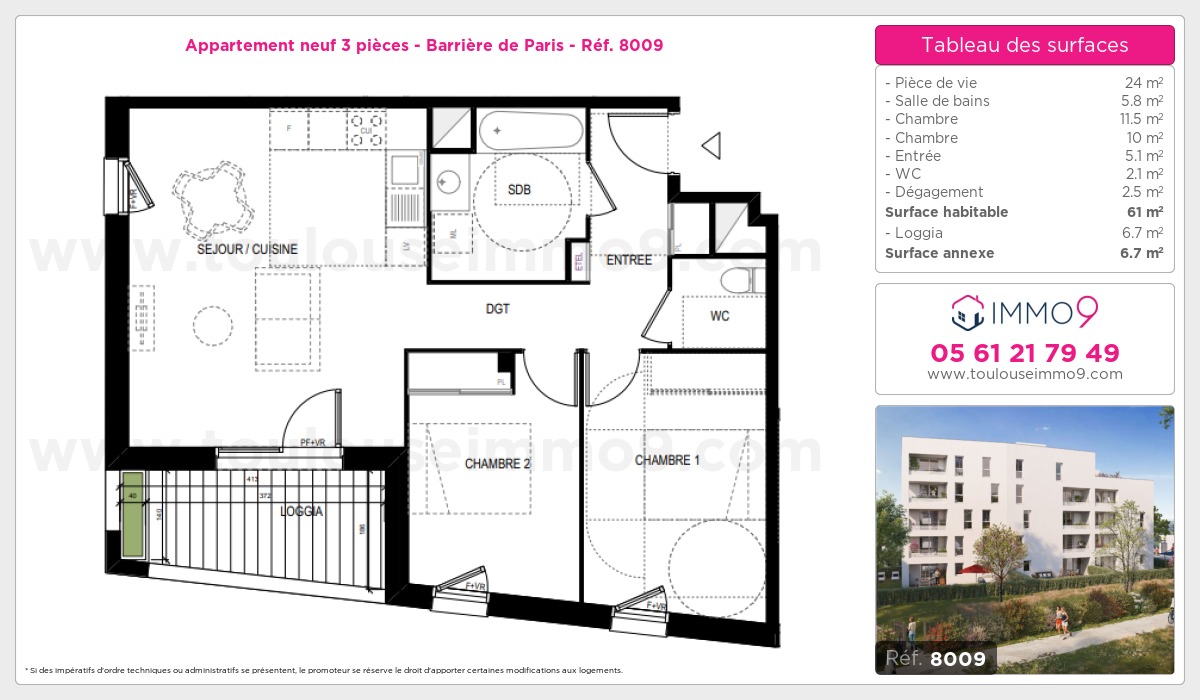 Plan et surfaces, Programme neuf Toulouse : Barrière de Paris Référence n° 8009