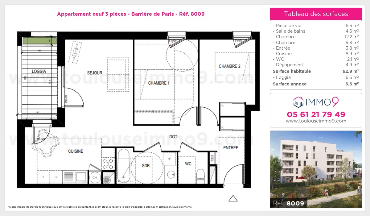 Plan et surfaces, Programme neuf Toulouse : Barrière de Paris Référence n° 8009