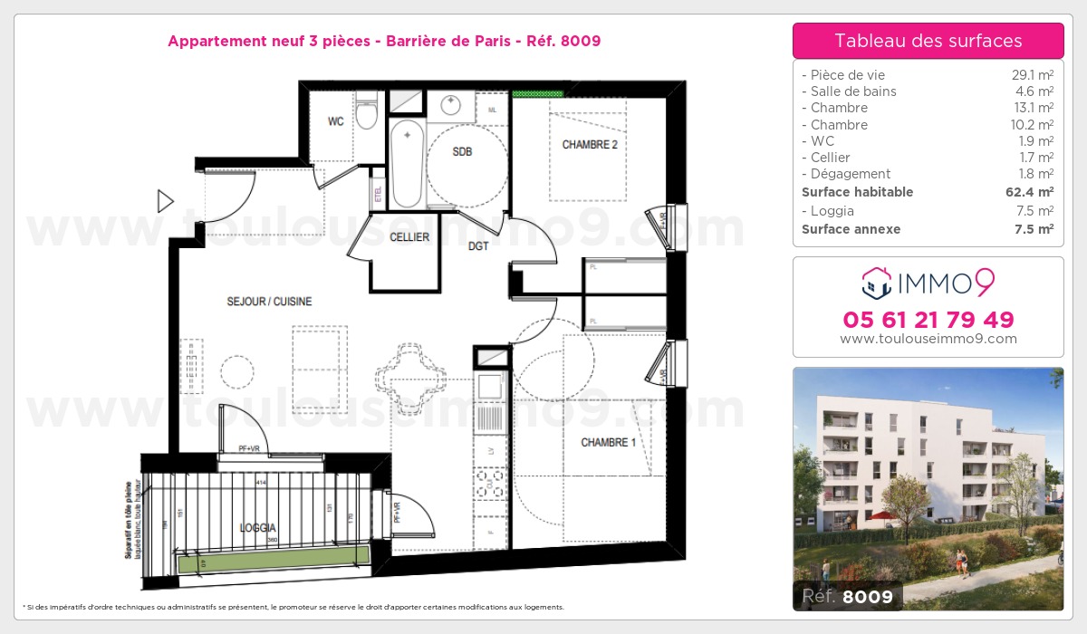 Plan et surfaces, Programme neuf Toulouse : Barrière de Paris Référence n° 8009