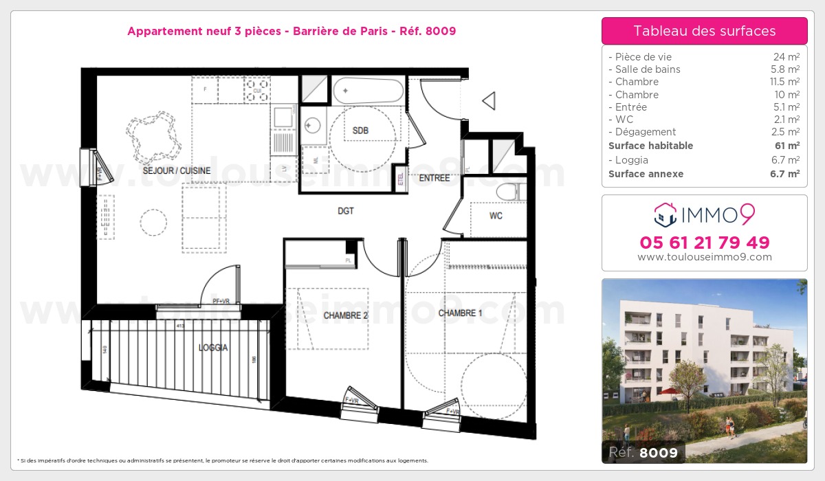 Plan et surfaces, Programme neuf Toulouse : Barrière de Paris Référence n° 8009