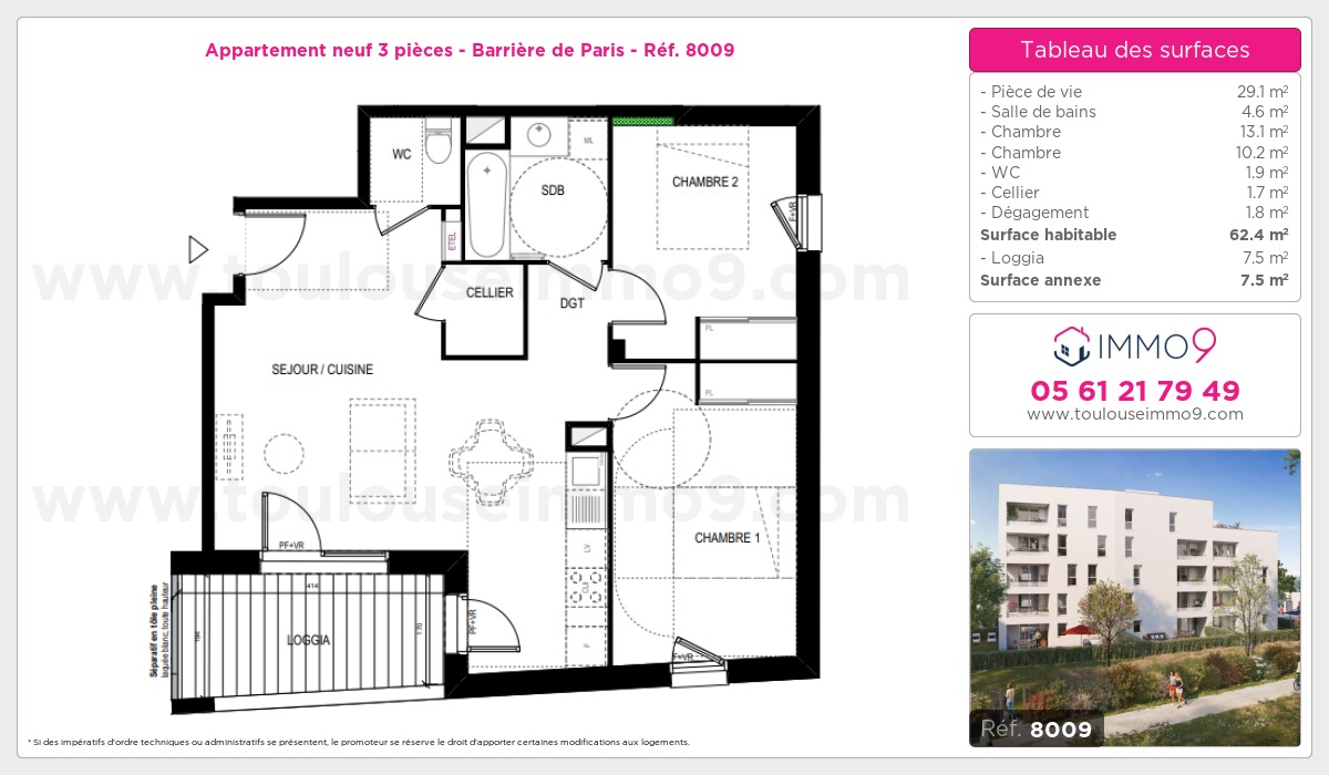 Plan et surfaces, Programme neuf Toulouse : Barrière de Paris Référence n° 8009