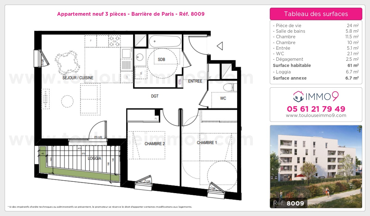 Plan et surfaces, Programme neuf Toulouse : Barrière de Paris Référence n° 8009