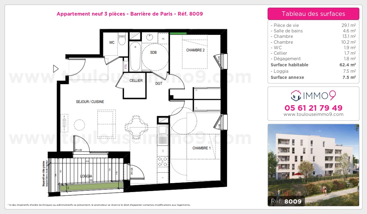 Plan et surfaces, Programme neuf Toulouse : Barrière de Paris Référence n° 8009