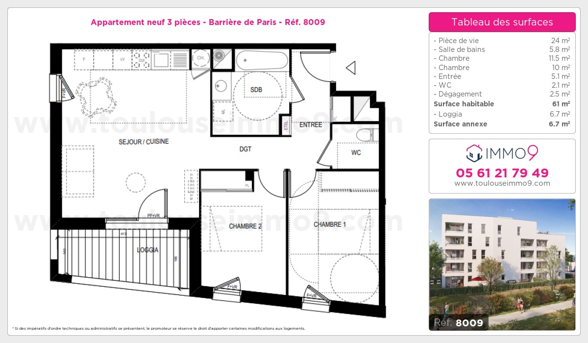 Plan et surfaces, Programme neuf Toulouse : Barrière de Paris Référence n° 8009
