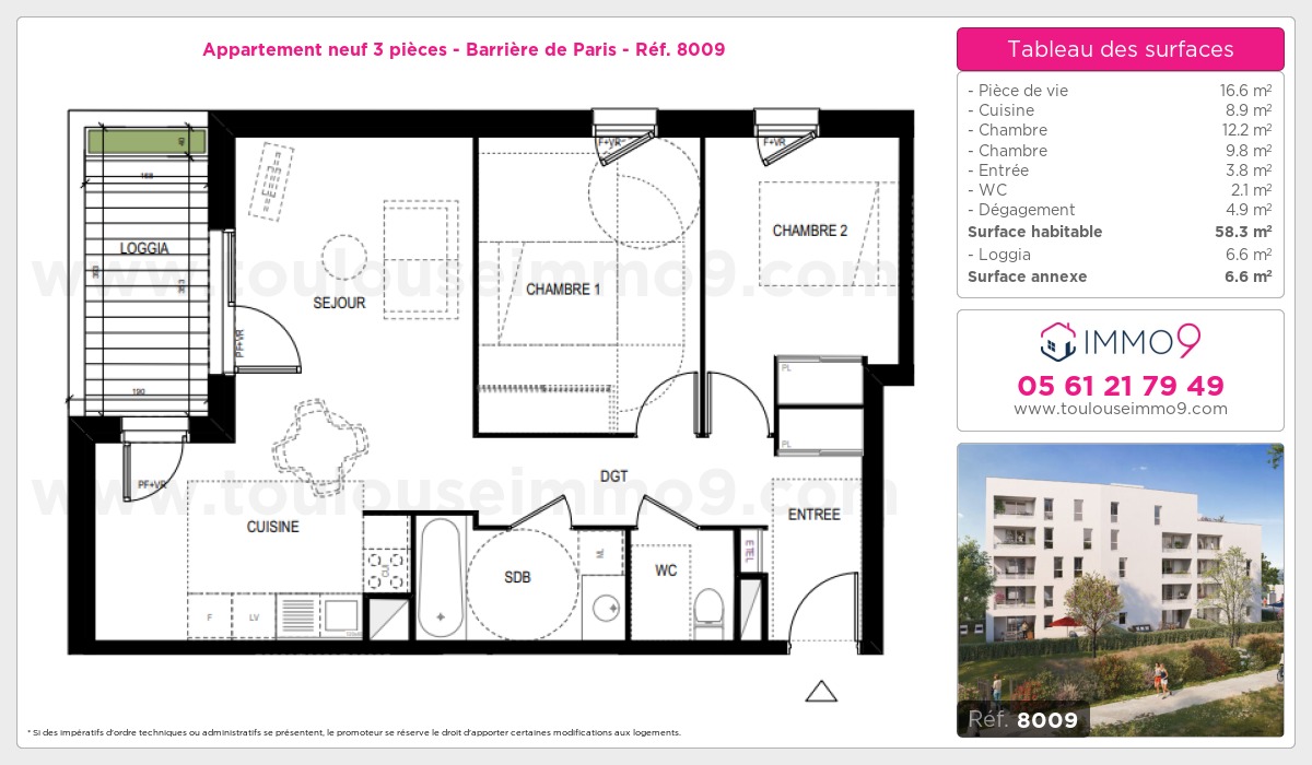 Plan et surfaces, Programme neuf Toulouse : Barrière de Paris Référence n° 8009