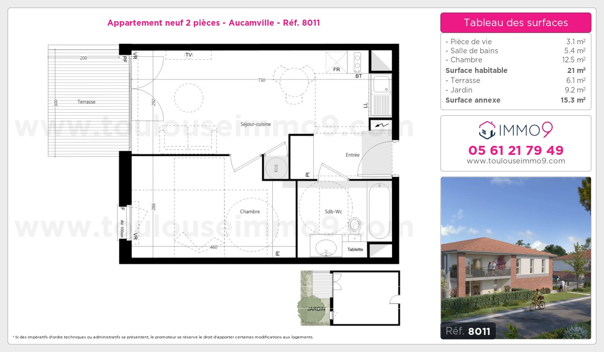 Plan et surfaces, Programme neuf Aucamville Référence n° 8011