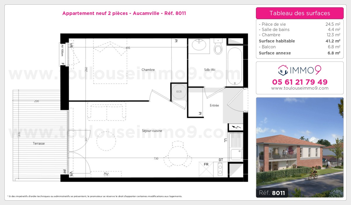 Plan et surfaces, Programme neuf Aucamville Référence n° 8011