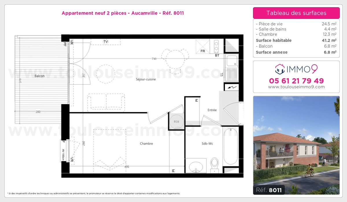 Plan et surfaces, Programme neuf Aucamville Référence n° 8011