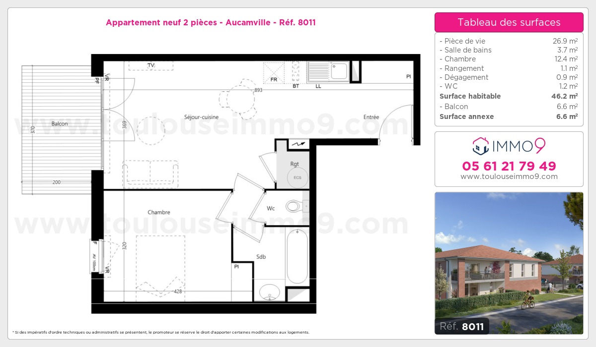 Plan et surfaces, Programme neuf Aucamville Référence n° 8011
