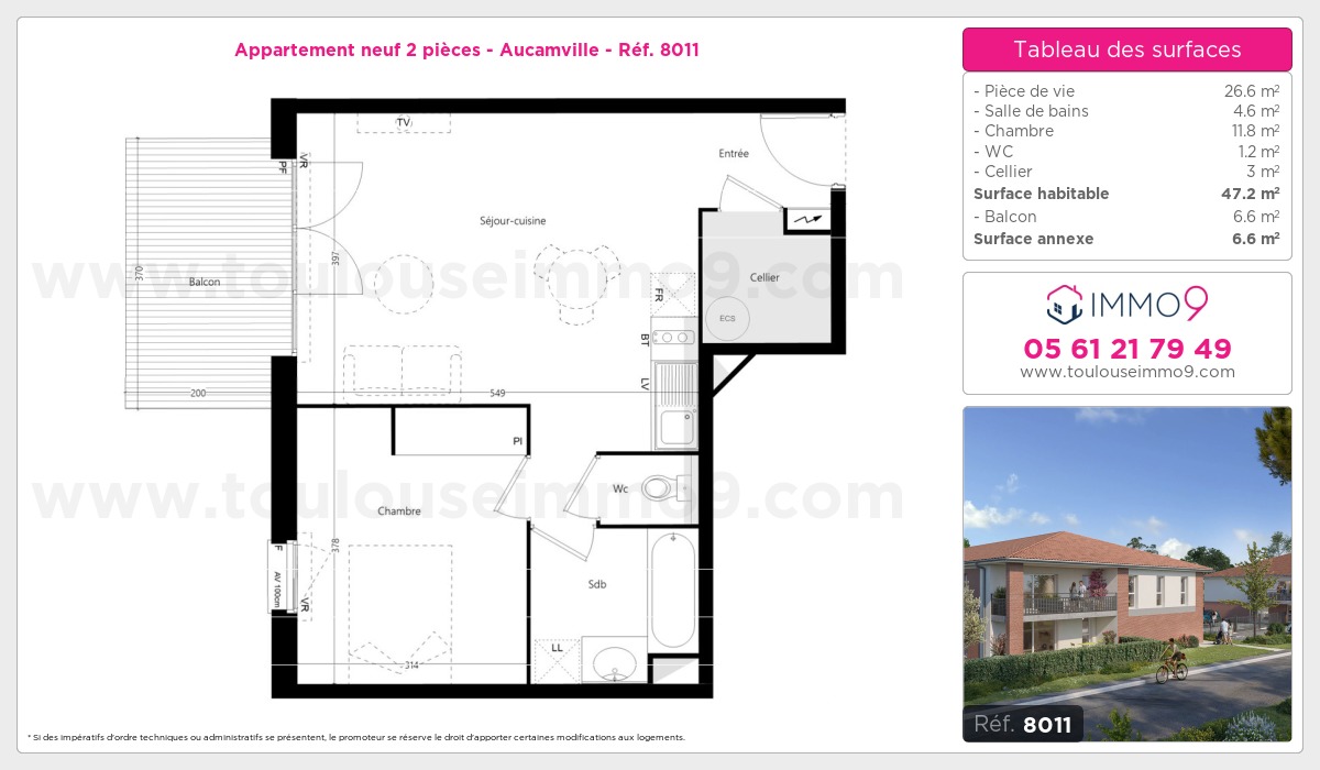 Plan et surfaces, Programme neuf Aucamville Référence n° 8011