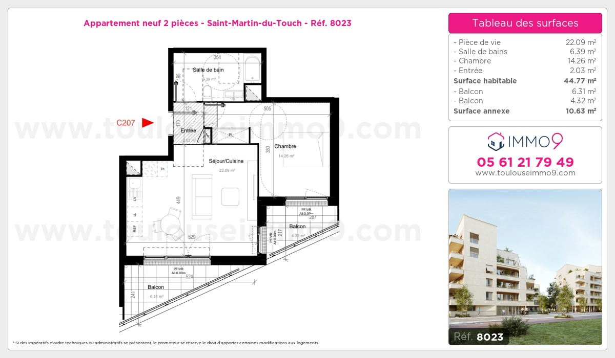 Plan et surfaces, Programme neuf Toulouse : Saint-Martin-du-Touch Référence n° 8023