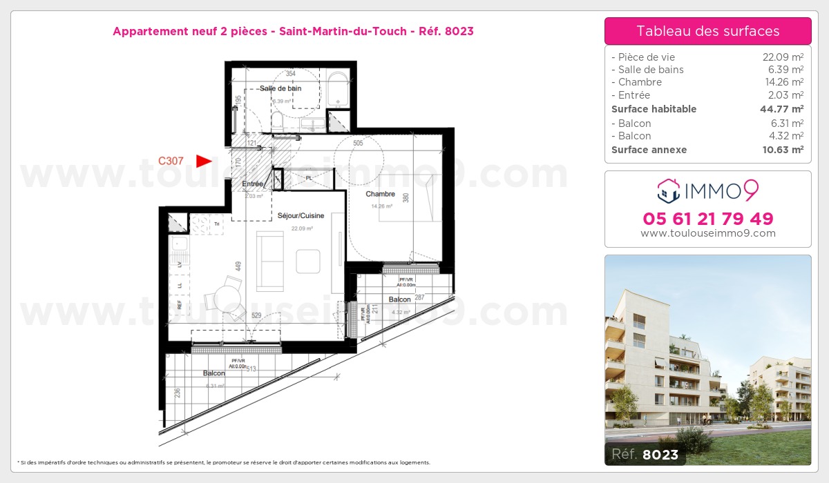 Plan et surfaces, Programme neuf Toulouse : Saint-Martin-du-Touch Référence n° 8023