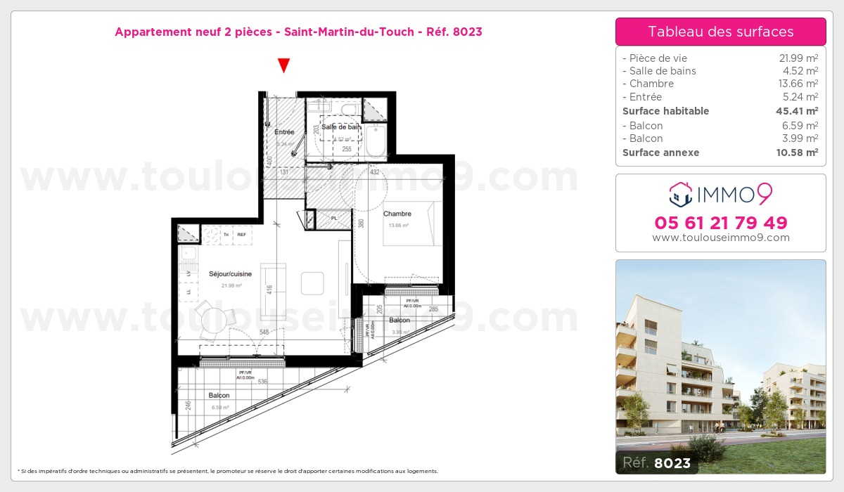 Plan et surfaces, Programme neuf Toulouse : Saint-Martin-du-Touch Référence n° 8023