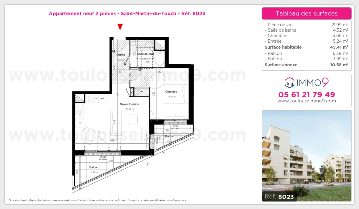 Plan et surfaces, Programme neuf Toulouse : Saint-Martin-du-Touch Référence n° 8023