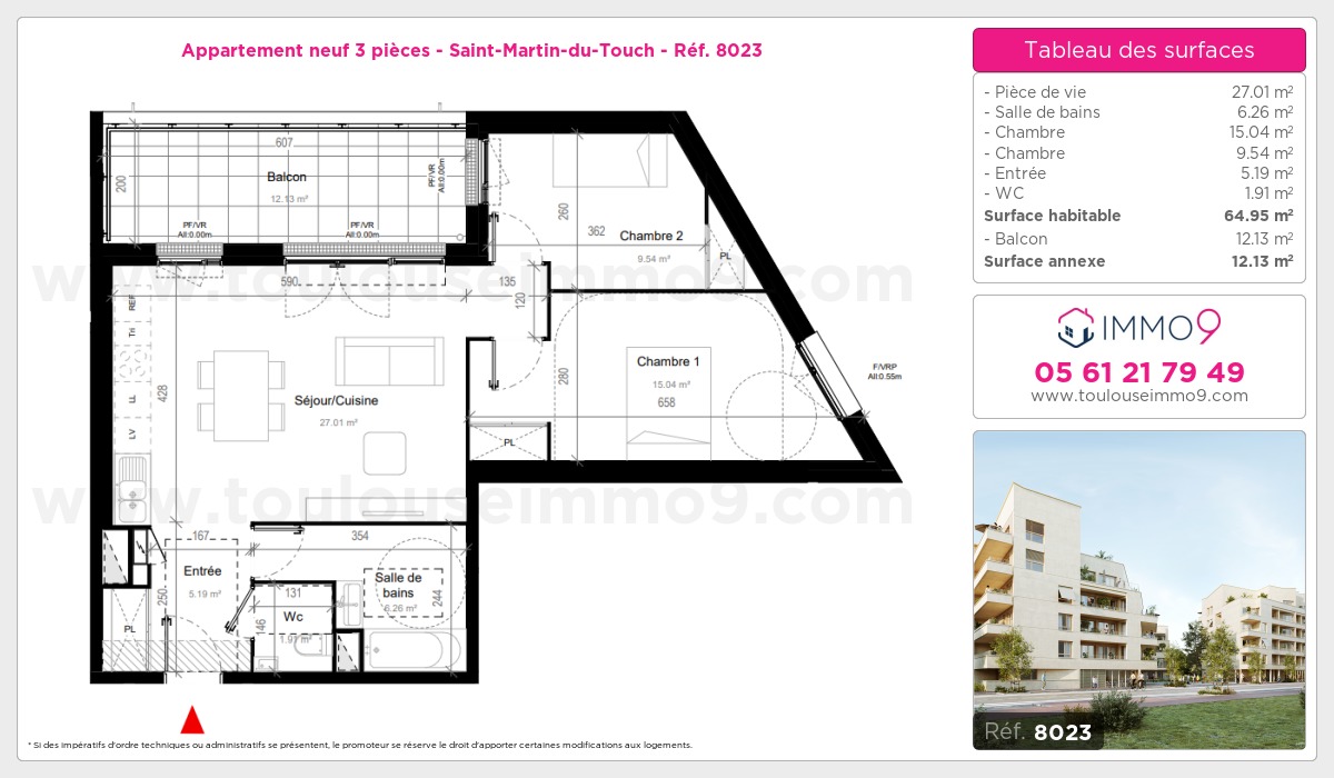 Plan et surfaces, Programme neuf Toulouse : Saint-Martin-du-Touch Référence n° 8023
