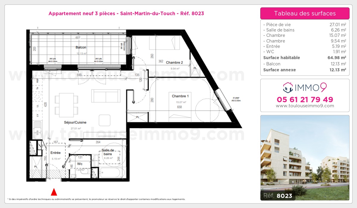 Plan et surfaces, Programme neuf Toulouse : Saint-Martin-du-Touch Référence n° 8023