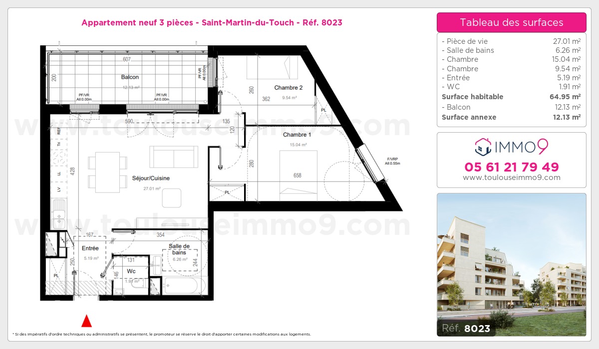 Plan et surfaces, Programme neuf Toulouse : Saint-Martin-du-Touch Référence n° 8023