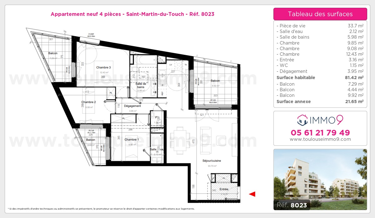 Plan et surfaces, Programme neuf Toulouse : Saint-Martin-du-Touch Référence n° 8023