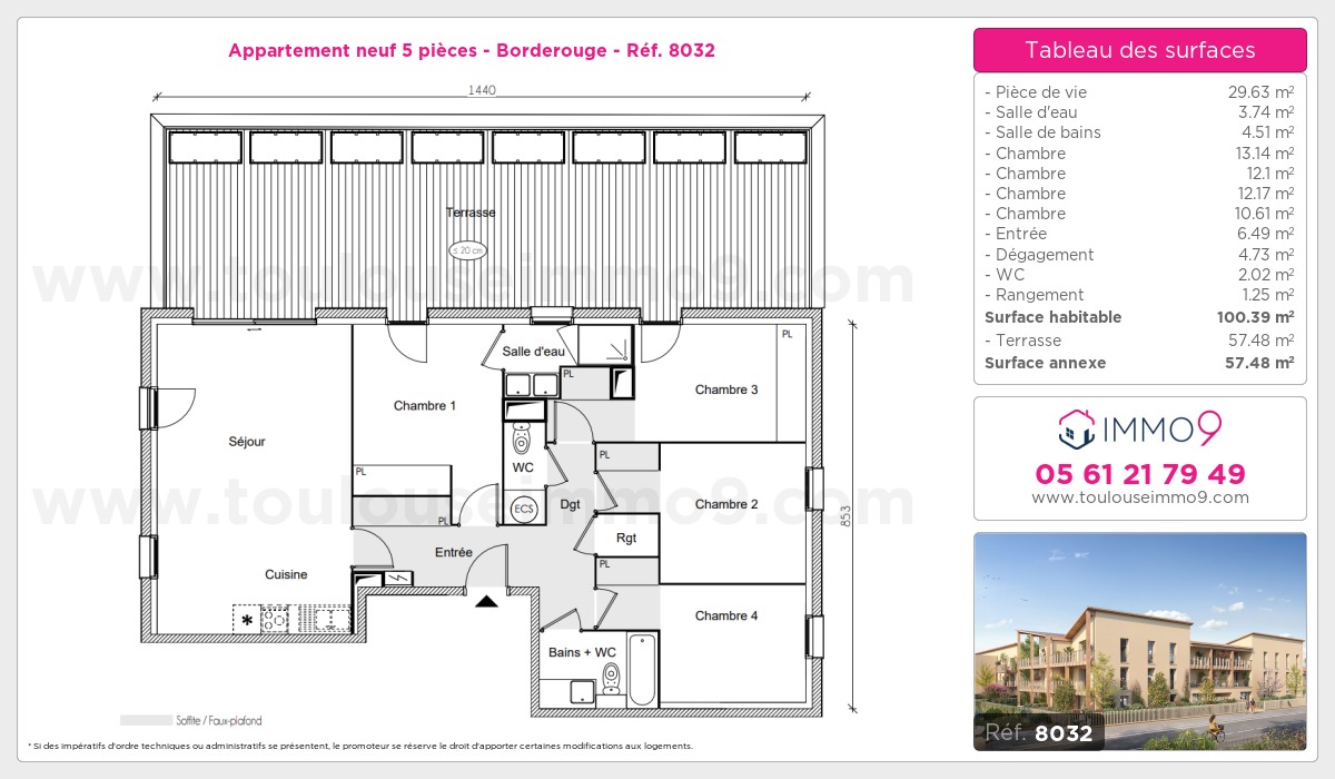 Plan et surfaces, Programme neuf Toulouse : Borderouge Référence n° 8032