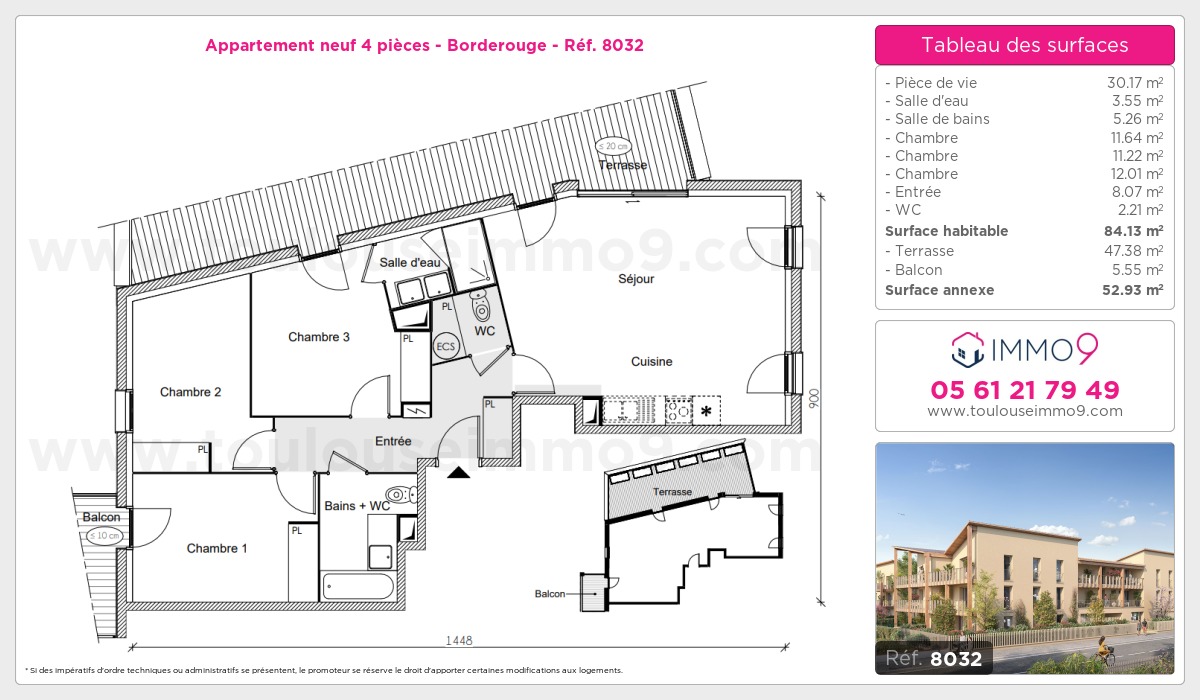 Plan et surfaces, Programme neuf Toulouse : Borderouge Référence n° 8032